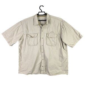 Mens Eddie Bauer Beige 100% Cotton Shirt Button Up Short Sleeve Size XXL